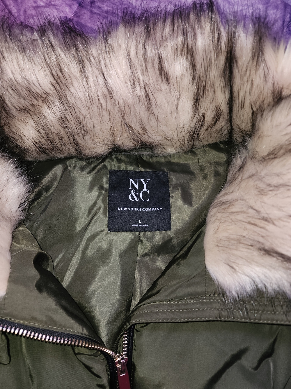 New York & Company Olive Green Parka with Faux Fur Hood Trim